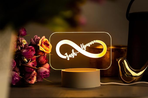 AICA personalized couple name infinity LED lamp with custom engraved names and date and warm white light