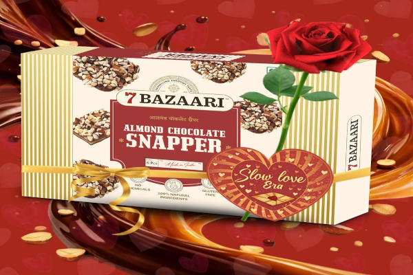 7 BAZAARI almond caramel chocolate snappers gift box with rose and greeting card for Valentine gifting