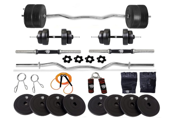 BULLAR Home Gym Set 10 KG with Curl Rod & Dumbbell Rods | Strength Training Kit for Men