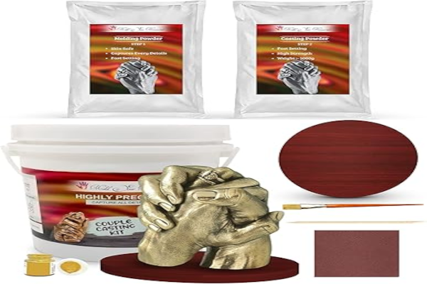 Couple hand casting kit creating 3D keepsake sculpture with molding and casting powder for romantic gift