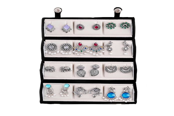 FUBS oxidized designer stud earrings set of 12 with folding jewelry box for women and girls