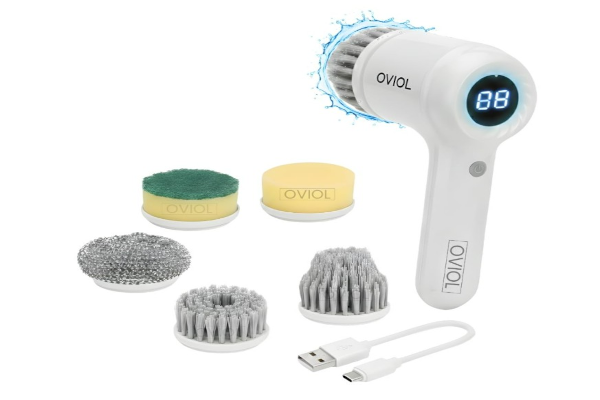 OVIOL Electric Spin Scrubber 5-in-1 Rechargeable Cleaning Brush with LED Display for Bathroom & Kitchen