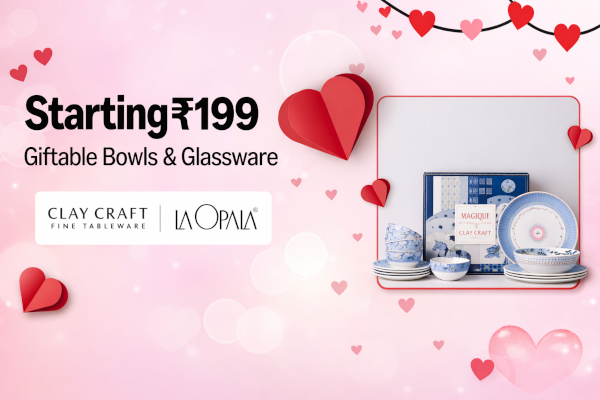Valentine’s giftable mugs, bowls, glassware, and dinner sets starting ₹199 from Clay Craft, La Opala, Borosil, and Cello on Amazon India